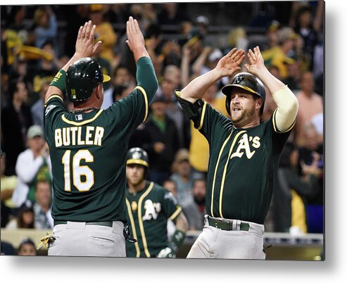 People Metal Print featuring the photograph Stephen Vogt and Billy Butler by Denis Poroy