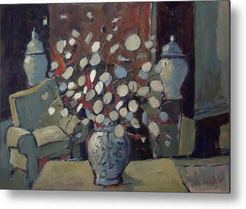 Delft Metal Print featuring the painting Still life with silver dollar plant by Nop Briex