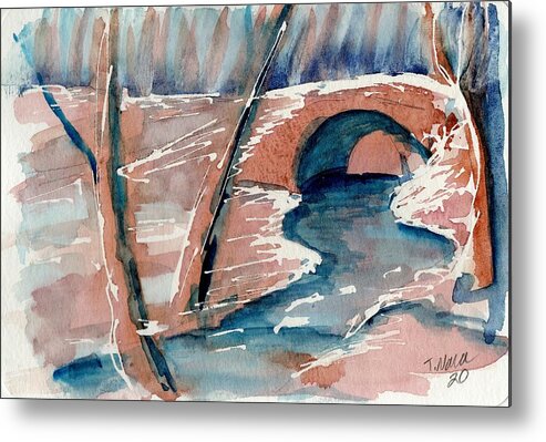 Semicircle Metal Print featuring the painting StoneArch Bridge in Stillwater by Tammy Nara