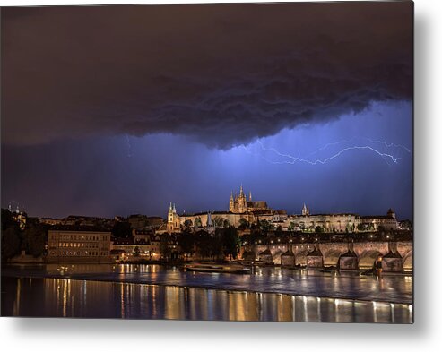 Prague Metal Print featuring the photograph Storm over Prague by Linda Villers