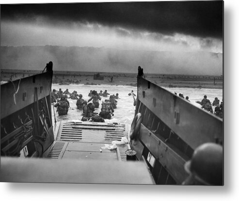D Day Metal Poster featuring the painting Storming The Beach On D-Day by War Is Hell Store