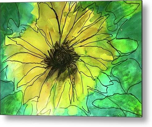 Sunflower Metal Print featuring the painting Sunflower in Alcohol Ink by Eileen Backman