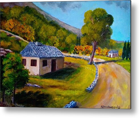 Landscapes Metal Print featuring the painting Sunny Autumn by Konstantinos Charalampopoulos
