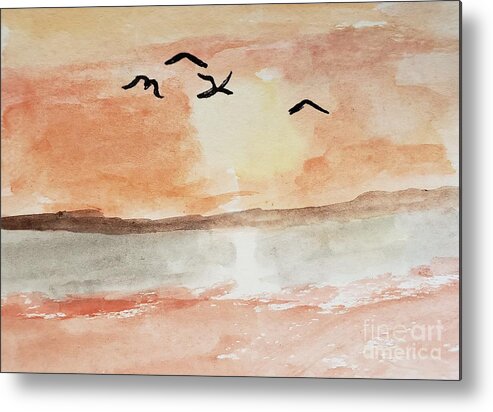 Beach Scene Metal Print featuring the painting Sunrise Sunset by Margaret Welsh Willowsilk