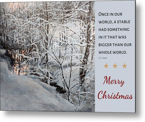 Christmas Card Metal Print featuring the painting Sunset Reflection - Christmas card version by Hans Egil Saele