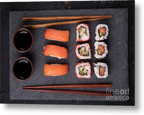Sushi Metal Print featuring the photograph Sushi set from above by Jelena Jovanovic