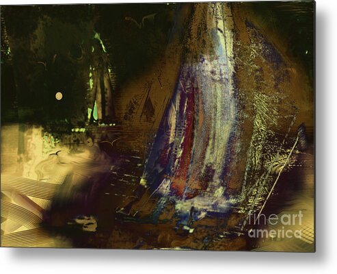 Sailboats Metal Print featuring the mixed media Wings Beyond the Storms No 2 Night Sailing by Zsanan Studio