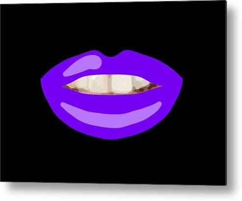 Lips Metal Print featuring the drawing Teeth Smile Purple Lips Black BG Novelty Face Mask by Joan Stratton