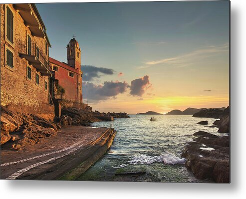 Tellaro Metal Print featuring the photograph Tellaro Church and Sea. Liguria by Stefano Orazzini