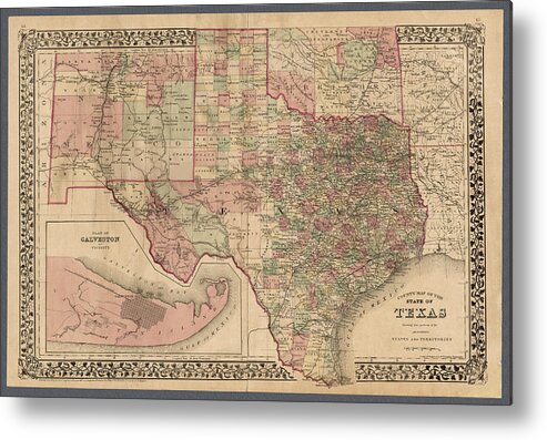Texas Metal Print featuring the photograph Texas County Map 1881 by Phil Cardamone