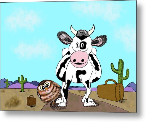Cow Metal Print featuring the digital art The Cow Who Went Looking for a Friend by Christina Wedberg