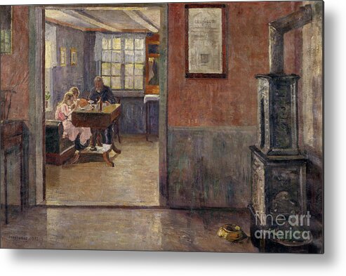 Lars Jorde Metal Print featuring the painting The kitchen in Smestad, 1903-04 by O Vaering by Lars Jorde