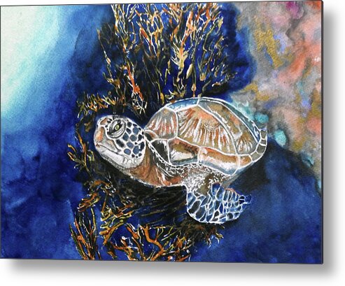 Turtle Metal Print featuring the painting The Wanderer by Barbara F Johnson