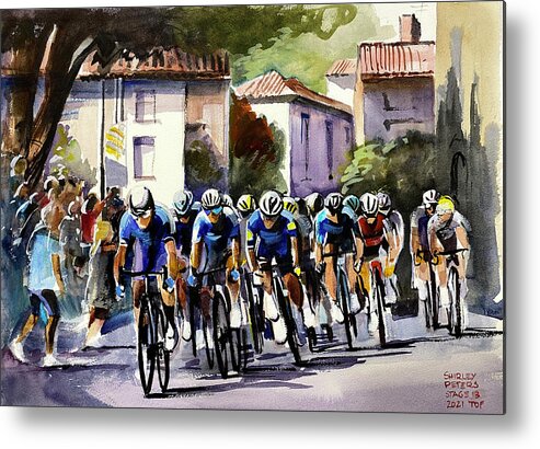 Le Tour De France Metal Print featuring the painting Through the Town Stage 13 TDF2021 by Shirley Peters