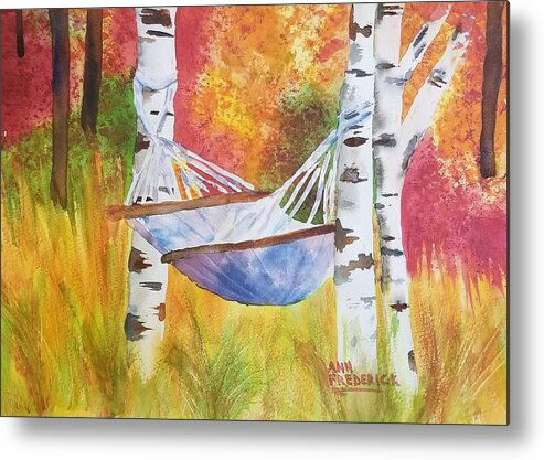 Hammock Metal Print featuring the painting Tims' Dream by Ann Frederick