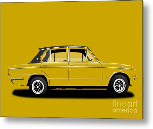 Sports Car Metal Print featuring the digital art Triumph Dolomite Sprint. Mimosa Yellow Edition. Customisable to YOUR colour choice. by Moospeed Art