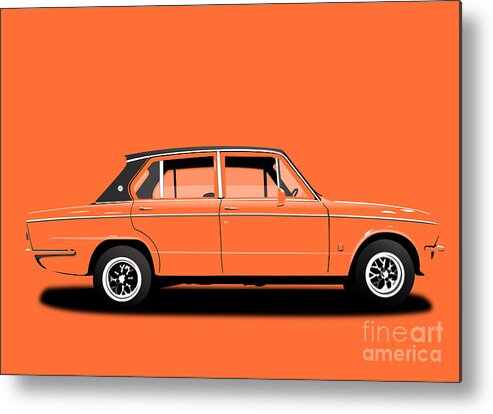 Sports Car Metal Print featuring the digital art Triumph Dolomite Sprint. Orange Edition. Customisable to YOUR colour choice. by Moospeed Art