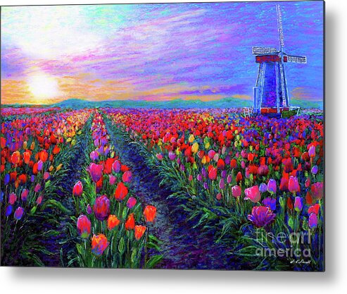 Landscape Metal Print featuring the painting Tulip Fields, What Dreams May Come by Jane Small