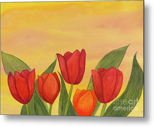 Tulips Metal Print featuring the painting Tulips at Sunset by Lisa Neuman