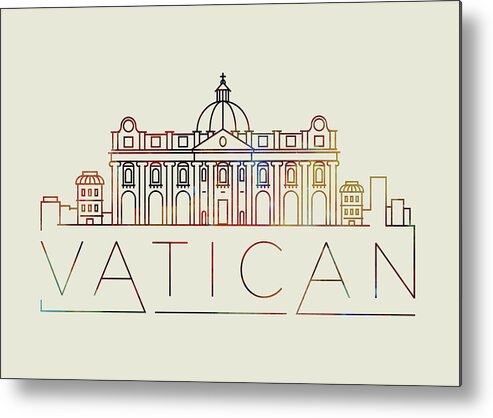 Vatican Metal Print featuring the mixed media Vatican Thin Line City Skyline Fun Colorful Art Series by Design Turnpike