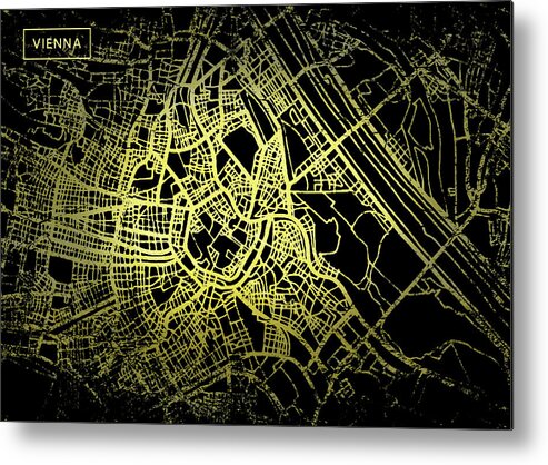 Map Metal Print featuring the digital art Vienna Map in Gold and Black by Sambel Pedes