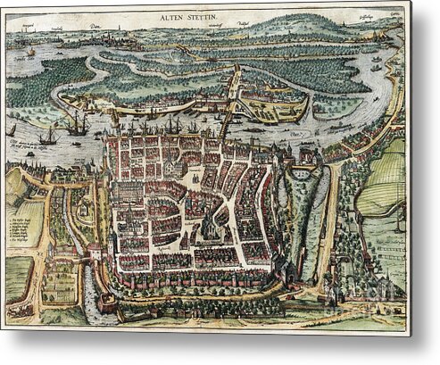 1588 Metal Print featuring the drawing View Of Szczecin, 1588 by Georg Braun and Franz Hogenberg