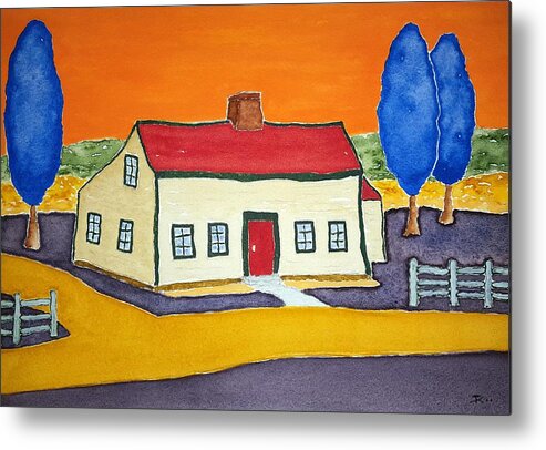 Watercolor Metal Print featuring the painting Vincent's Farmhouse by John Klobucher
