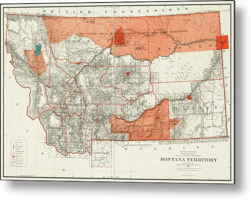 Montana Metal Print featuring the photograph Vintage Map State of Montana 1887 by Carol Japp