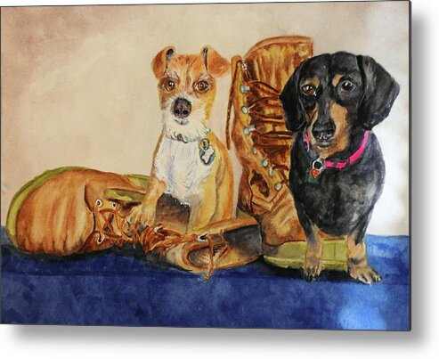 Boots Metal Print featuring the painting Waiting For Our Soldier by Barbara F Johnson