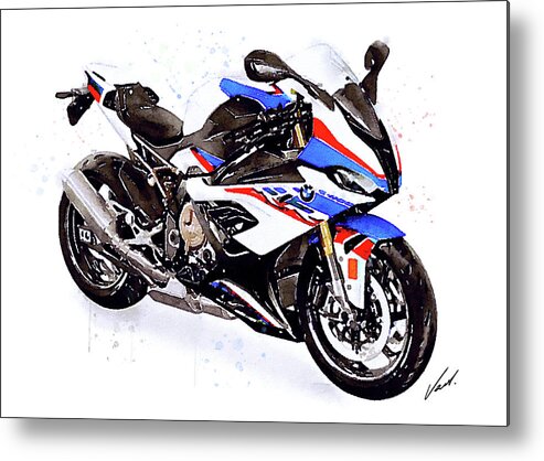 Sport Metal Print featuring the painting Watercolor Motorcycle BMW S1000RR - original artwork by Vart. by Vart Studio