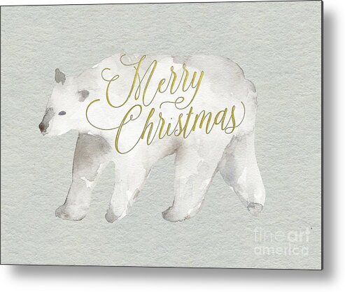 Merry Christmas Metal Print featuring the painting Watercolor Polar Bear by Modern Art