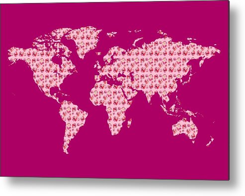 Pink Metal Print featuring the painting Watercolor Silhouette World Map Colorful PNG XXX Pink by Irina Sztukowski