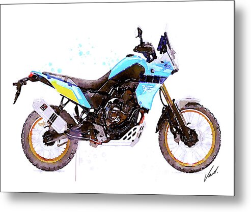 Motorcycle Metal Print featuring the painting Watercolor Yamaha Tenere 700 motorcycle - oryginal artwork by Vart. by Vart