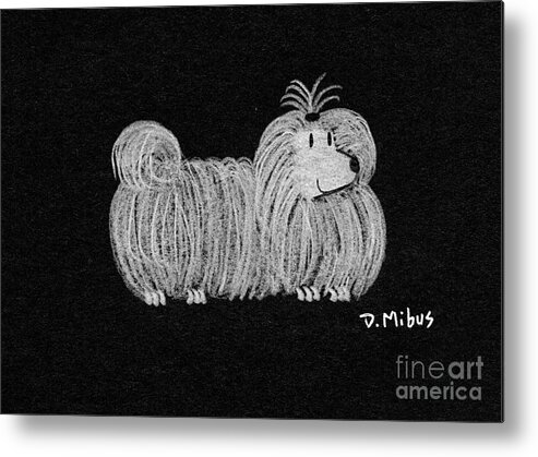 White Dog Metal Print featuring the drawing White Dog on Black by Donna Mibus