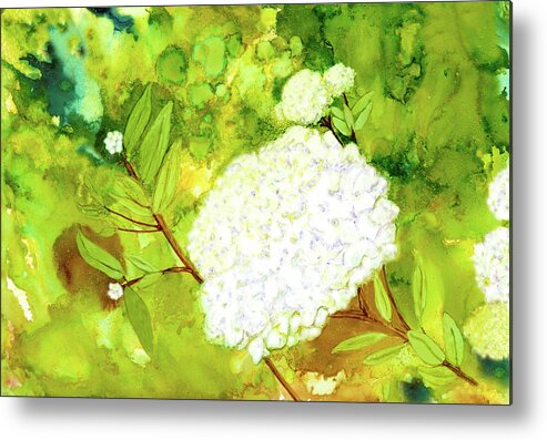 Hydrangea Metal Print featuring the painting White Hydrangea Alcohol Ink Painting by Deborah League