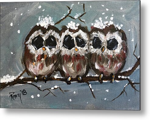 Owls Metal Print featuring the painting Who Us by Roxy Rich