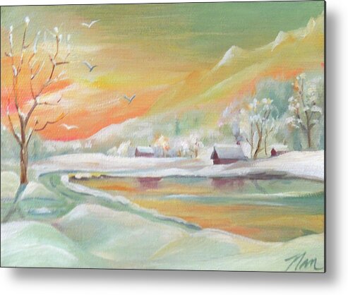 Winter Metal Print featuring the painting Winter Flight by Nancy Griswold