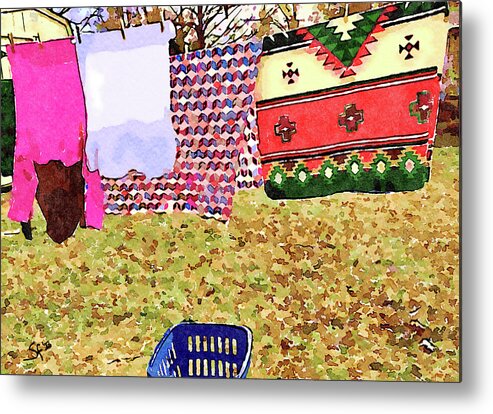 Laundry Day Metal Print featuring the digital art Winter Laundry Day Watercolor Painting by Shelli Fitzpatrick