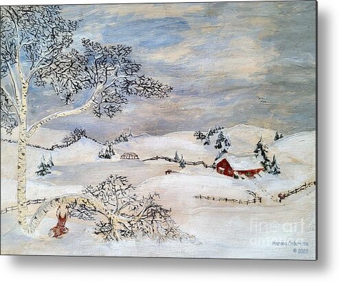 Winter Metal Print featuring the painting Winter Long Ago by Merana Cadorette