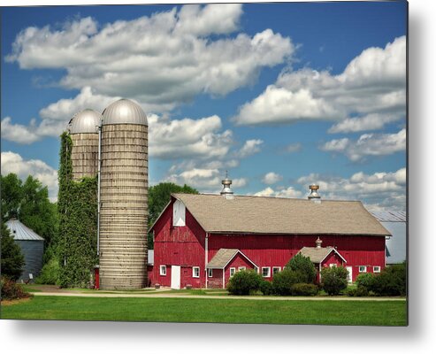 Cooksville Metal Print featuring the photograph Wisconsin Primary Colors - dairy barn and ivy covered silo in Cooksville Wisconsin by Peter Herman