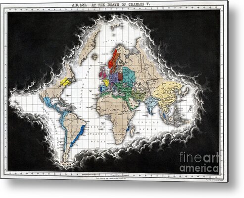 15th Century Metal Print featuring the drawing World Map, 15th-17th Century by Edward Quin