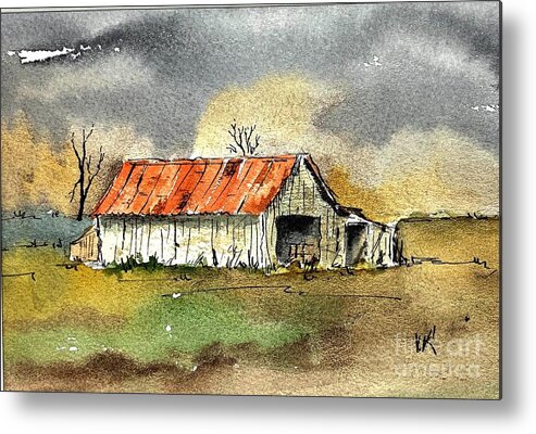 Old Barn And Shed. Watercolor Metal Print featuring the painting Worn out by William Renzulli