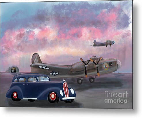 Wwii Metal Print featuring the digital art WWII Airfield at Sunset by Doug Gist