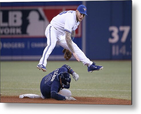 Double Play Metal Print featuring the photograph Yunel Escobar and Brett Lawrie by Tom Szczerbowski