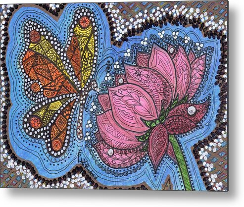 Butterfly Artwork Metal Print featuring the painting Floral Collection - ZenButterFlower by Lisa Hinshaw