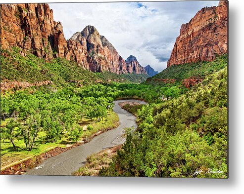 Arid Climate Metal Print featuring the photograph Zion Canyon and the Meandering Virgin River at Dusk by Jeff Goulden