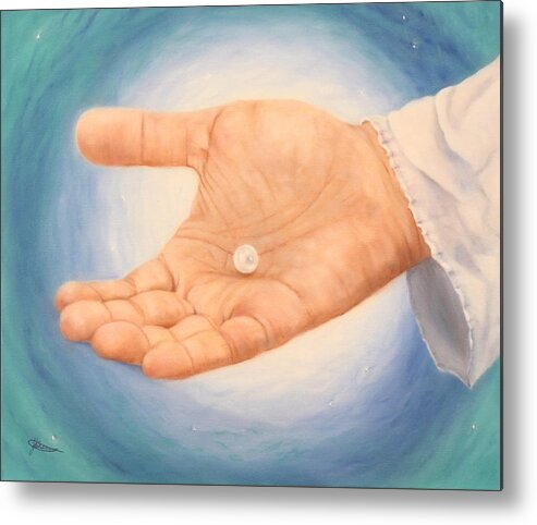 Pearl Metal Print featuring the painting A Pearl in His Hand by Jeanette Sthamann