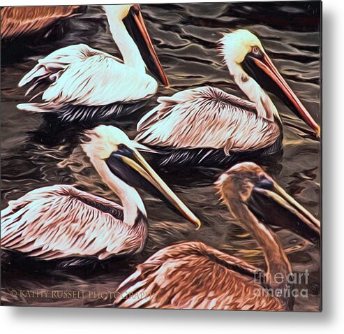 Feathers Metal Print featuring the photograph Pelicans by Kathy Russell