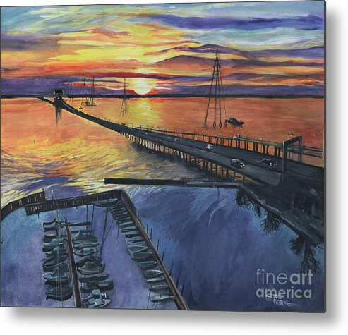 Bridge Painting Metal Print featuring the painting The James River Bridge by Toni Thorne