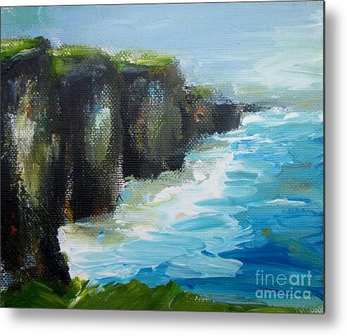 Cliffs Of Moher Metal Print featuring the painting Painting Of Jmoher Cliffs Ireland by Mary Cahalan Lee - aka PIXI